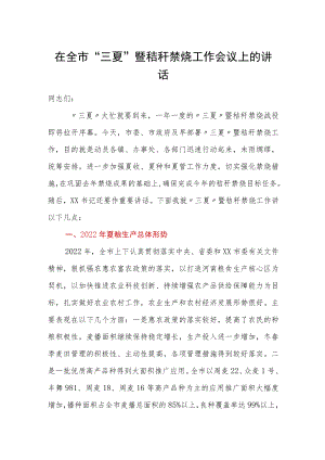 在全市“三夏”暨秸秆禁烧工作会议上的讲话.docx