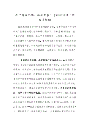在“解放思想、振兴发展”专题研讨班上的发言提纲.docx