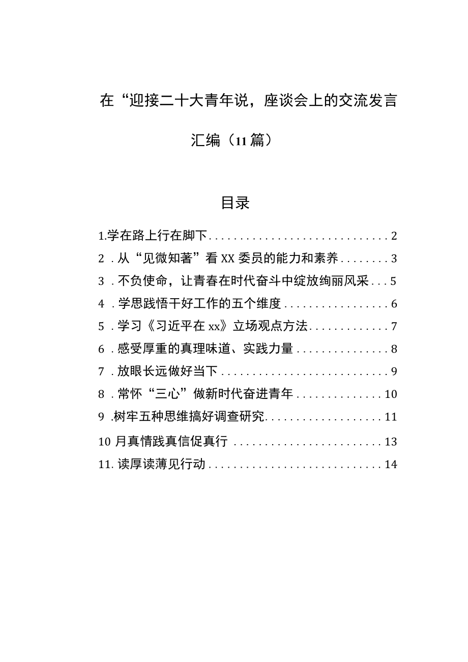 在“迎接二十大青说”座谈会上的交流发言汇编（11篇）.docx_第1页