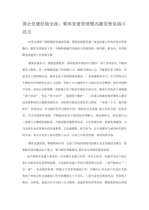 国企党建经验交流：聚焦党建管理模式 激发堡垒战斗活力.docx