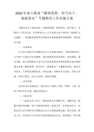2022深入推进“解放思想、担当实干、狠抓落实”专题教育工作实施方案(1).docx