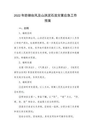 2022防御台风及山洪泥石流灾害应急工作预案.docx