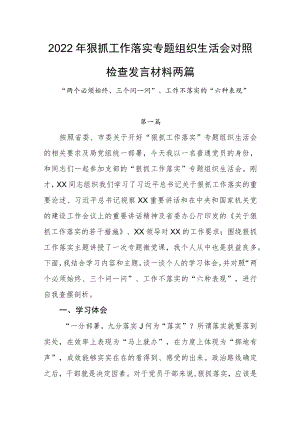 2022狠抓工作落实专题组织生活会个人对照检查发言材料两篇(1).docx