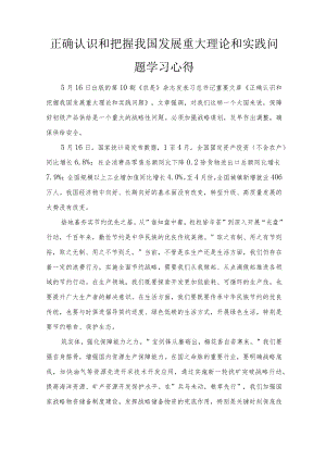2022正确认识和把握我国发展重大理论和实践问题学习心得感悟范文.docx
