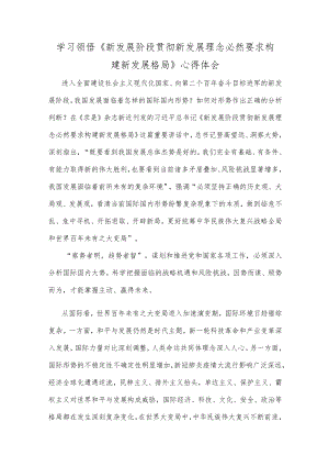 学习领悟《新发展阶段贯彻新发展理念必然要求构建新发展格局》心得体会.docx