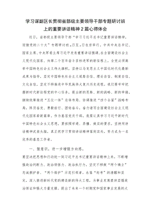 学习谋副区长贯彻省部级主要领导干部专题研讨班上的重要讲话精神2篇心得体会.docx