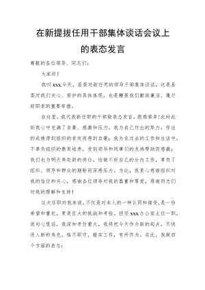 在新提拔任用干部集体谈话会议上的表态发言.docx