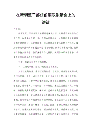 在新调整干部任前廉政谈话会上的讲话.docx