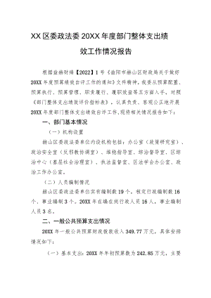 XX区委政法委20XX年度部门整体支出绩效工作情况报告（20220530）.docx