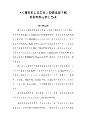 XX县国有企业负责人经营业绩考核和薪酬核定暂行办法.docx