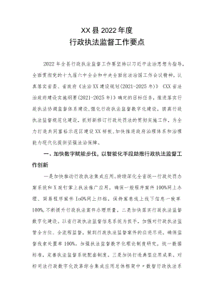 XX县2022年度行政执法监督工作要点.docx