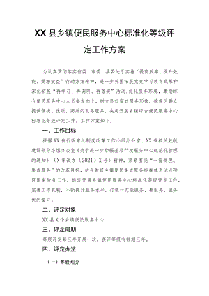 XX县乡镇便民服务中心标准化等级评定工作方案.docx