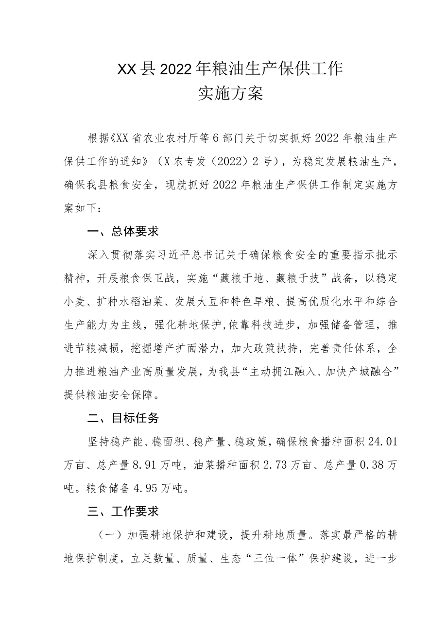 XX县2022年粮油生产保供工作实施方案.docx_第1页