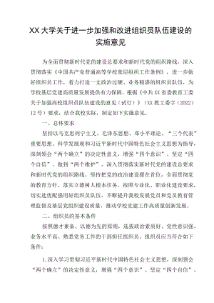 XX大学关于进一步加强和改进组织员队伍建设的实施意见.docx