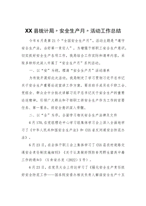 XX县统计局“安全生产月”活动工作总结.docx