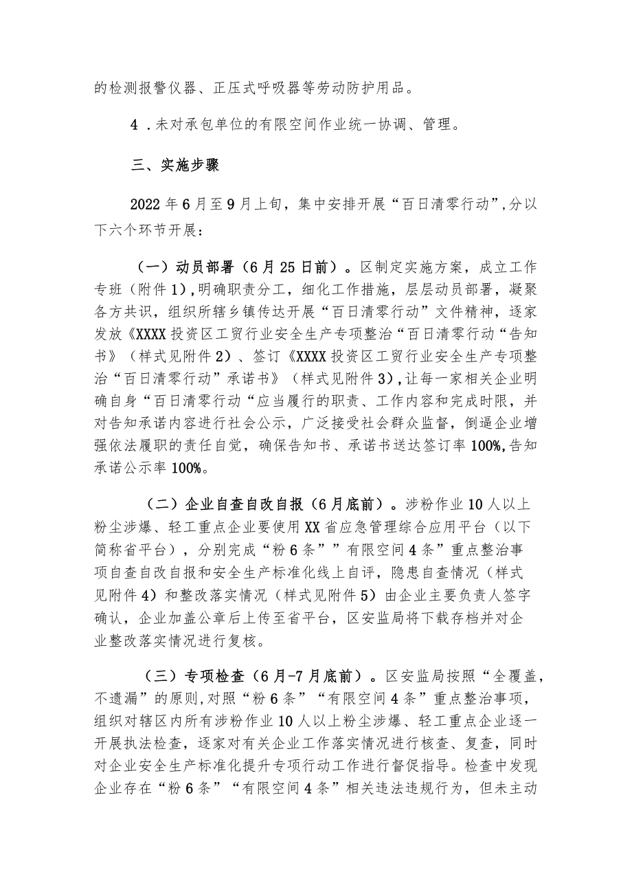 XX投资区工贸行业安全生产专项整治“百日清零行动”工作方案.docx_第3页
