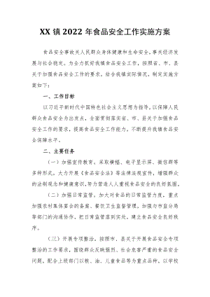 XX镇2022年食品安全工作实施方案.docx