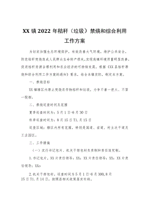 XX镇2022年秸秆（垃圾）禁烧和综合利用工作方案.docx