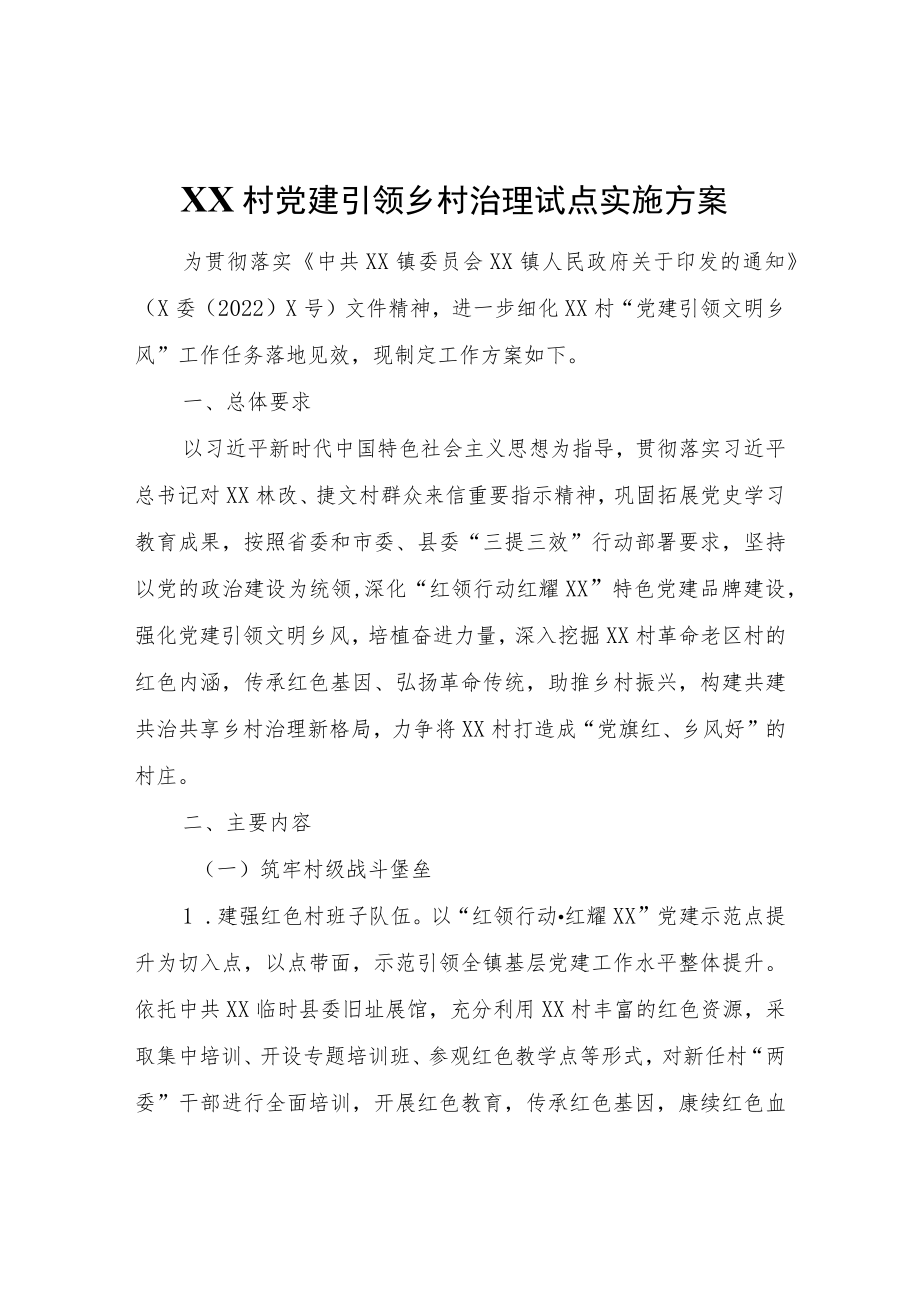 XX村党建引领乡村治理试点实施方案.docx_第1页
