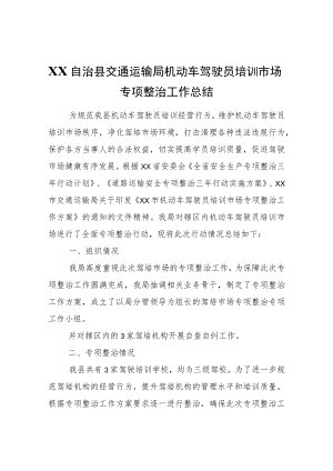 XX自治县交通运输局机动车驾驶员培训市场专项整治工作总结.docx