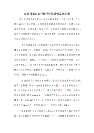 xx分行推进农村信用体系建设工作汇报.docx