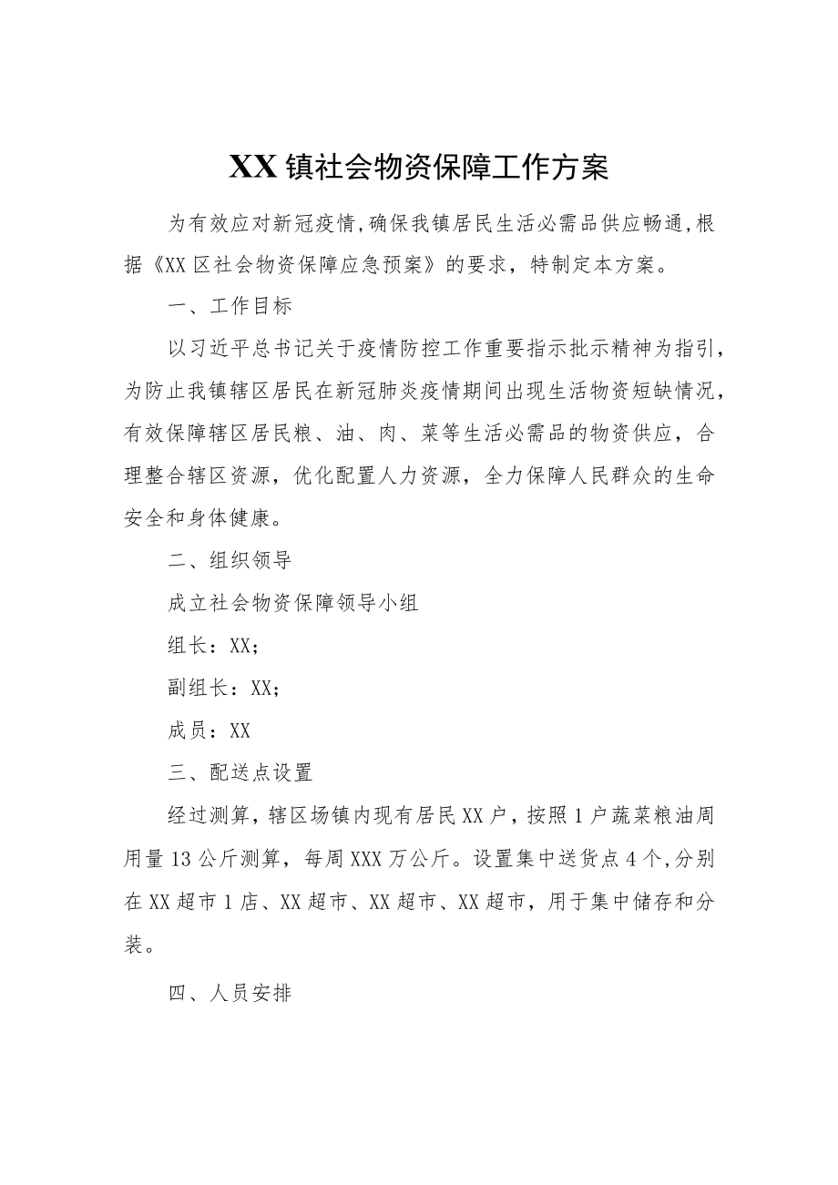 XX镇社会物资保障工作方案.docx_第1页