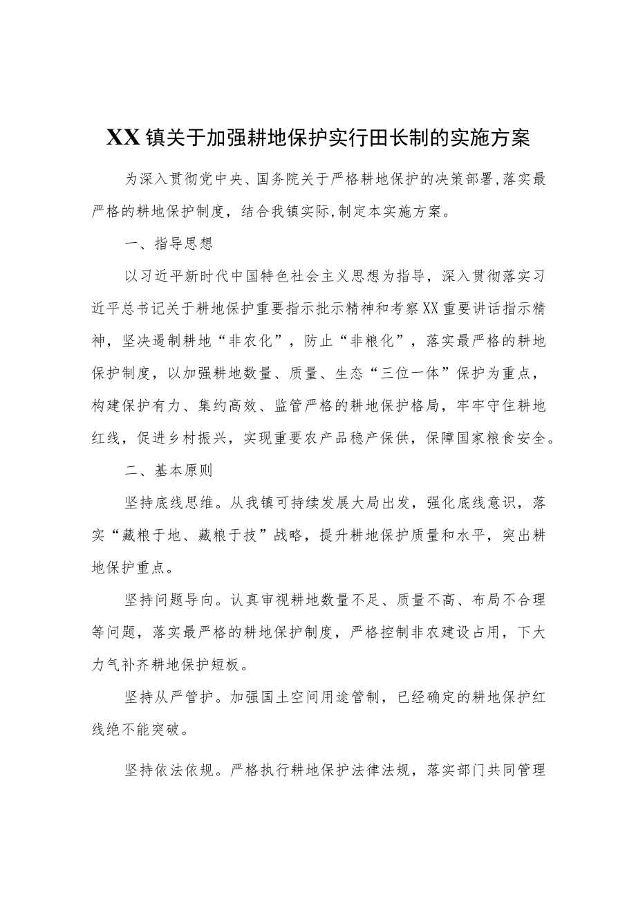 XX镇关于加强耕地保护实行田长制的实施方案.docx_第1页