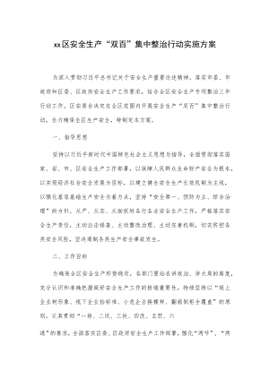 xx区安全生产“双百”集中整治行动实施方案.docx