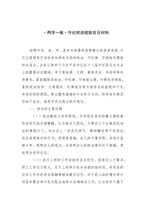 “两学一做”-守纪律讲规矩发言材料.docx