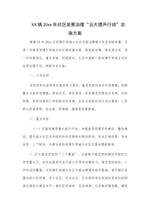 xx镇20xx年社区发展治理“五大提升行动”实施方案.docx