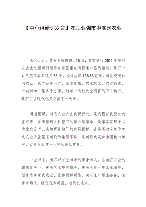 【中心组研讨发言】在工业强市中实现农业突围.docx