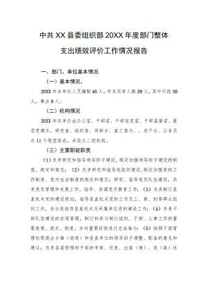中共XX县委组织部20XX年度部门整体+支出绩效评价工作情况报告（20220406）.docx