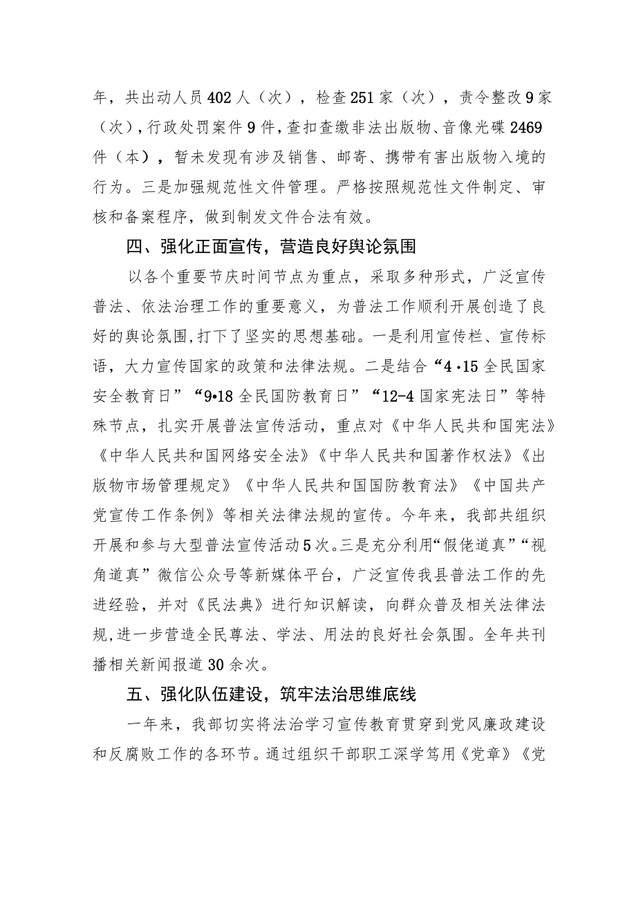 中共XX自治县委宣传部20XX年推进法治政府建设工作报告（20220218）.docx_第3页