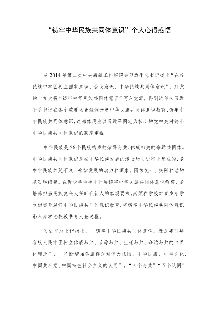 “铸牢中华民族共同体意识” 个人心得感悟.docx_第1页