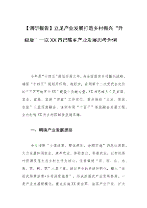 【调研报告】立足产业发展打造乡村振兴“升级版”—以XX市己略乡产业发展思考为例.docx