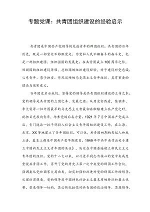 专题党课：共青团组织建设的经验启示.docx
