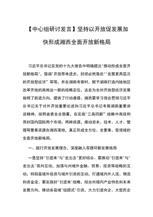 【中心组研讨发言】坚持以开放促发展 加快形成湘西全面开放新格局.docx