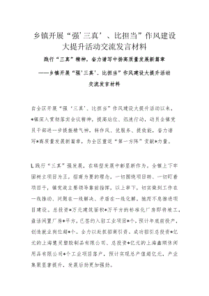 乡镇开展“强‘三真’、比担当”作风建设大提升活动交流发言材料.docx