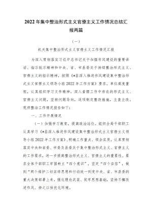 2022集中整治形式主义官僚主义工作情况总结汇报两篇.docx