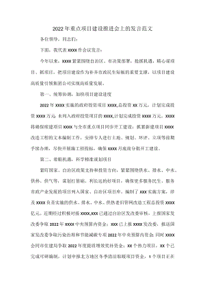 2022重点项目建设推进会上的发言范文.docx