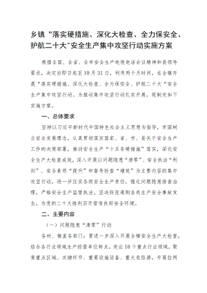 乡镇“落实硬措施、深化大检查、全力保安全、护航二十大”安全生产集中攻坚行动实施方案.docx
