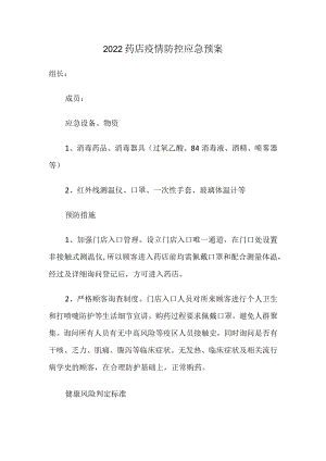 2022药店疫情防控应急预案.docx