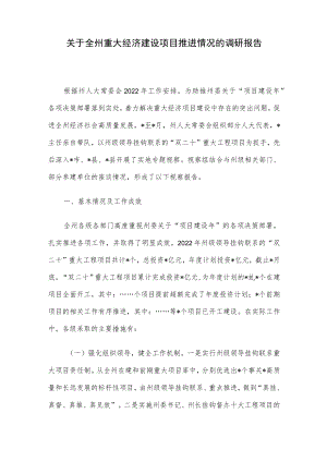 关于全州重大经济建设项目推进情况的调研报告.docx