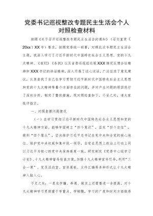 党委书记巡视整改专题民主生活会个人对照检查材料.docx