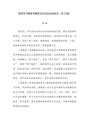 党史学习教育专题民主生活会总结发言（共3篇）.docx