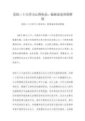 党的二十大学习心得体会：砥砺奋进 再创辉煌.docx