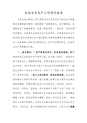 全县安全生产工作情况报告.docx