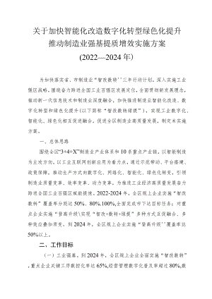 关于加快智能化改造数字化转型绿色化提升推动制造业强基提质增效实施方案（2022—2024年）.docx