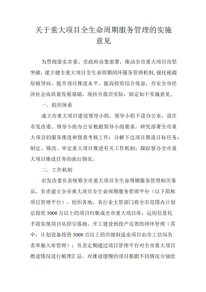 关于重大项目全生命周期服务管理的实施意见.docx