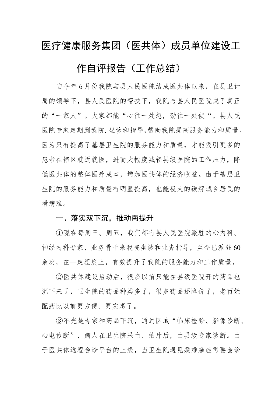 医疗健康服务集团(医共体)成员单位建设工作自评报告汇编3篇.docx_第1页